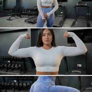 Booty Center Blue Sky Matte High-Waist Leggings  & White Long Sleeve Half Shirt