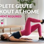 Woman performing a single-leg glute bridge exercise for a complete at-home glute workout with no equipment required.