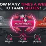Infographic showing the optimal glute training frequency of 2-3 times per week for best results, comparing beginner, intermediate, and advanced workout schedules.