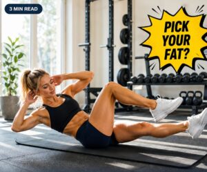 A fit woman doing bicycle crunches on a gym mat, illustrating the concept of whether you can choose where fat leaves the body through spot reduction.